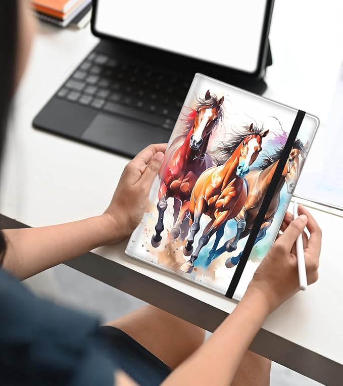 A5 Leather Lined Journal Notebook, 200 Pages Hardcover Executive Notebook for Men Women Office School Note Taking, Thick Writing Paper Daily Journal with Bookmarks/Indexes, Watercolor Horse