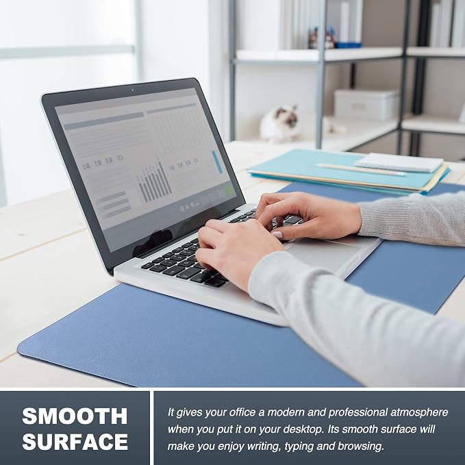 K KNODEL Large Desk Protector Mat, Leather Desk Pad (31.5"x15.7", Blue) | Non-Slip Desk Mat, Desk Pads and Blotters, Desktop Mat, Desk Protector and Cover, Office Computer, Laptop and Keyboard Mat
