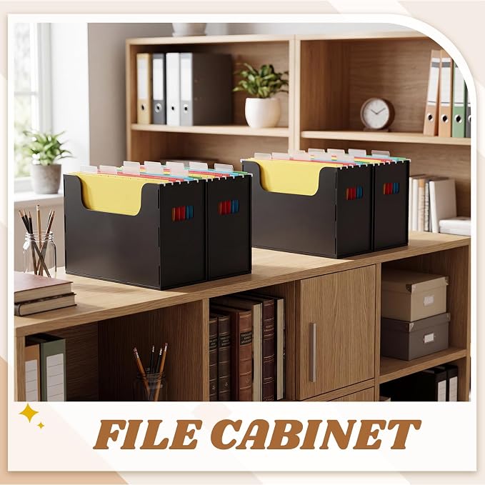 Qeeenar 2 Pcs Desktop Hanging File Organizer Box with 10 Pcs Multicolor Hanging File Folders Letter Size Folder Storage Portable Storage Cabinets Document Holder for Office Supplies Home