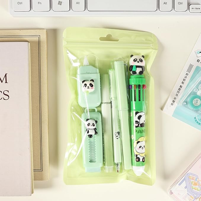 MOZXIRZ 6 Pcs Cute Panda Stationery Set for Women Back to School Supplies Office Supplies Including Gel Ink Pens Ballpoint Pens Pencil Eraser (Panda)