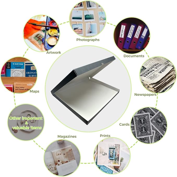 Lineco Clamshell Archival Storage Box, 18.5x24.5x1.75 Inch, Gray | Acid-Free with Metal Edge Boxboard, Organize and Store Photos Documents Cards Negatives Magazine Prints Family Records DIY