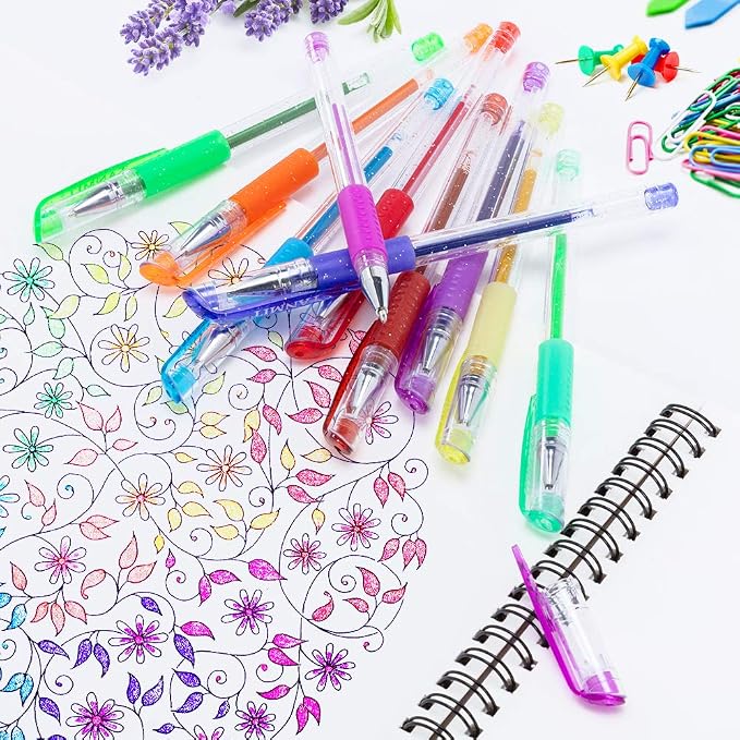 Tanmit 100 Coloring Gel Pens Set for Adults Coloring Books- Gel Colored Pen for Drawing, Writing & Unique Colors Including Glitter, Neon, Standard, Symhony, Milky & Metallic