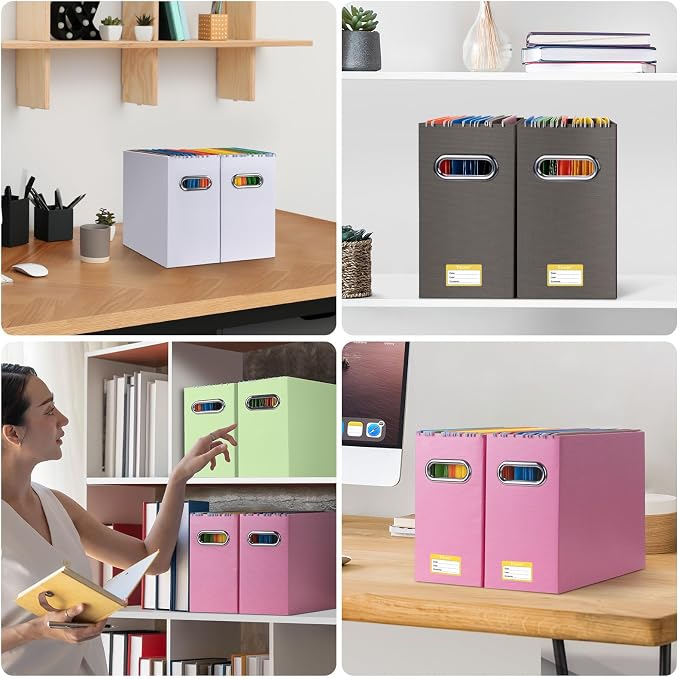 BALEINE File Organizer Box, Cardboard File Folder Organizer with Handle for Letter Size, Portable Collapsible Hanging Filing Box for Home Office Document Storage (4 Pack, Brown)