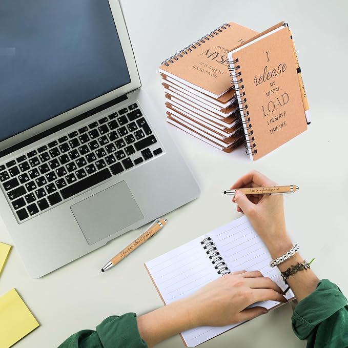 Pasimy 96 Pcs/48 Set Bulk Positive Affirmation Spiral Notebooks with Bamboo Pen Daily Affirmation Gift Set Motivational Encouragement Notepad Small Journals 5.5 x 3.9 inch for Women Self Care
