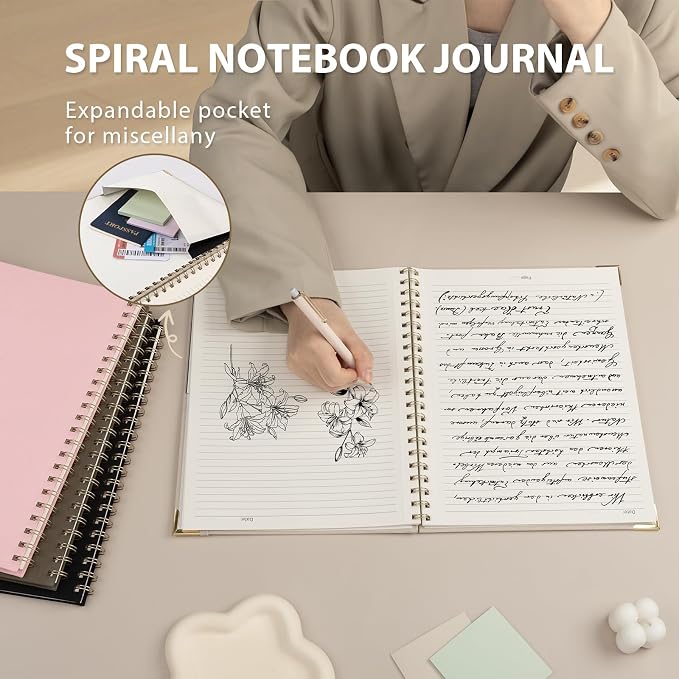 ALKALO A4 Large Spiral Notebook Journal, (8.5×11'') 100 Pages Linen Hardcover College Ruled Journaling For Work & Note Taking Thick Spiral Journal For Writing Daily Journal For Women & Men- Blue