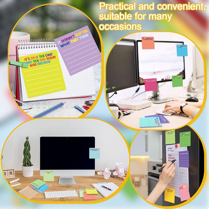 Yinder 24 Pcs Inspirational Sticky Notes, Back to School Supplies, Cute Motivational Sticky Notes Pad Employee Appreciation Gifts Bulk for Teacher Coworker Office 3 x 3'' (Mental Health,Dark Color)