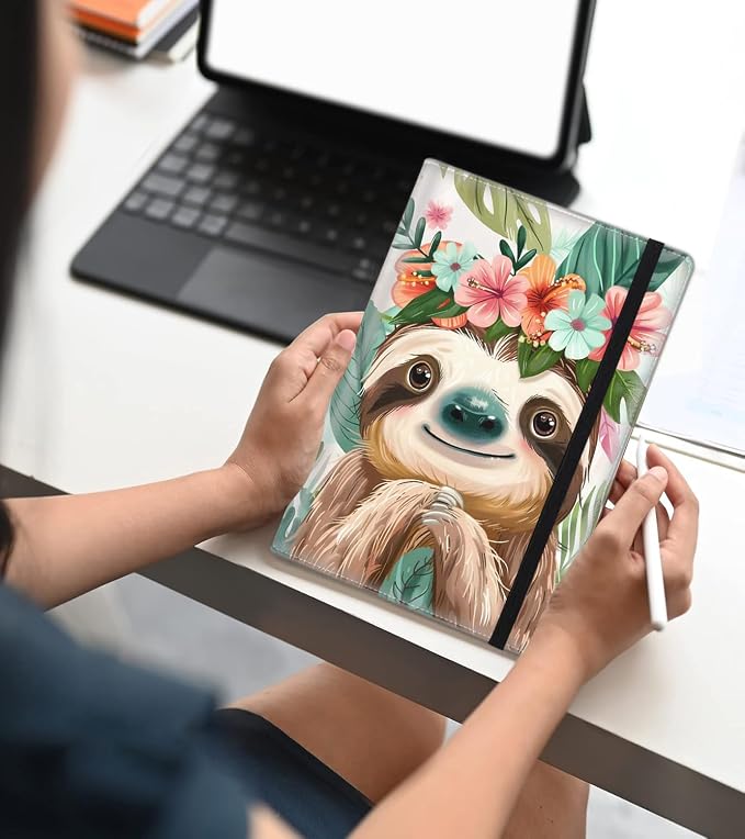 A5 Leather Lined Journal Notebook, 200 Pages Hardcover Executive Notebook for Men Women Office School Note Taking, Thick Writing Paper Daily Journal with Bookmarks/Indexes,Watercolor Sloth