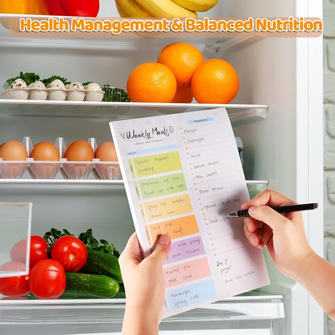 Thboxes 60 Sheets Meal Planner for Fridge, 7 x 10 In, Magnetic Grocery List | Pen Holder, Tear Off Pages, Shopping Checklist, Weekly Menu Pad, for Kitchen, Meal Prep, Families, Home, Office, Students