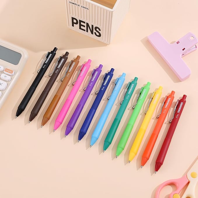 TWOHANDS Colored Gel Pens 0.7mm Fine Point 12 Pack | Quick Dry Colorful Ink Pens,No Bleed,Retractable Smooth Writing Pens for Journaling,Note Taking,With Grip,23506