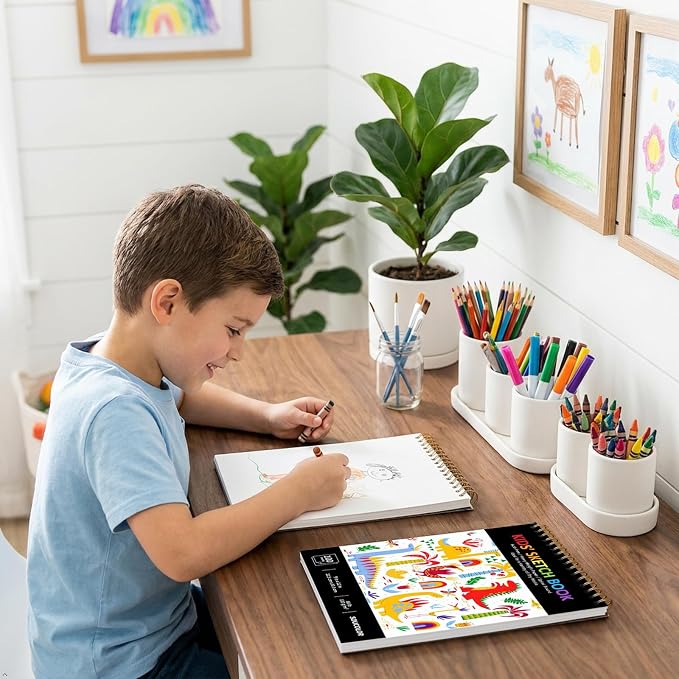 Soucolor Sketch Book for Kids, 9" x 12" Kids Sketchbook | 100 Sheets |Acid-Free Drawing Paper |Spiral bound| Lightweight fine-texture matte