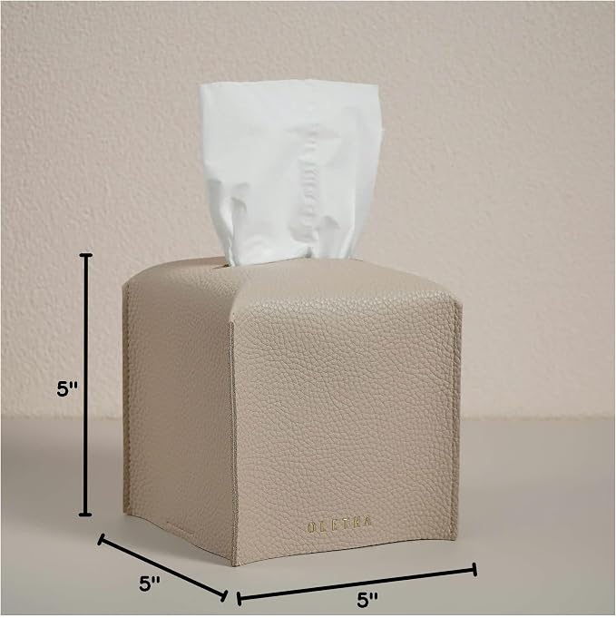 OLETHA Square Tissue Box Cover - Aesthetic Desk Decor for Room, Home & Office - Tissues Cube Boxes Holder - Light Taupe, Set of 2
