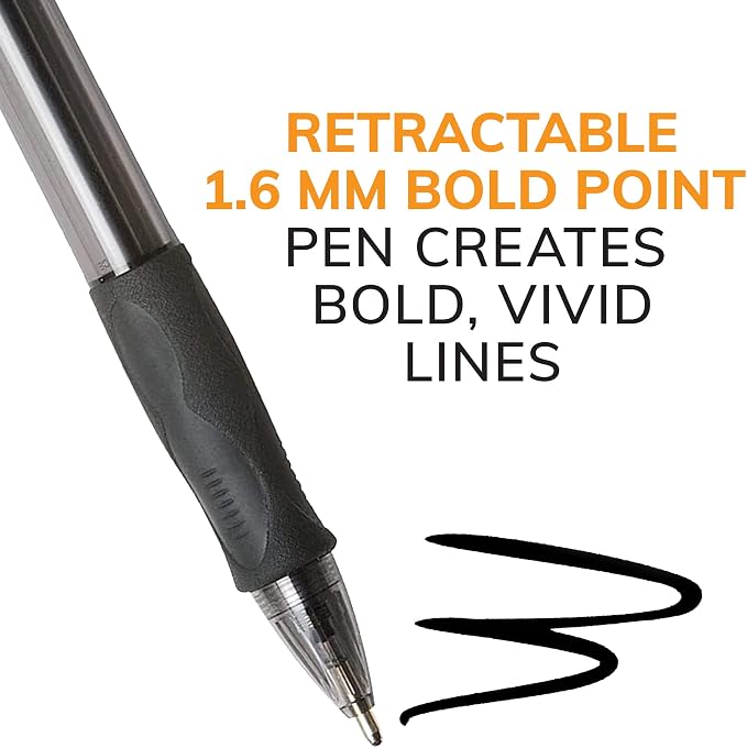 BIC Glide Bold Black Ballpoint Pens,Bold Point (1.6mm),Retractable Ballpoint Pens With Comfortable Full Grip,4 Count (Pack of 2)