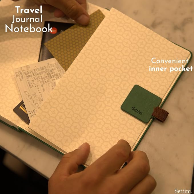 SETTINI® Hardcover Lined Journal Notebook A5 120 GSM Lay-Flat, Emerald | lay-flat binding, 120 GSM thick paper, A5, lined, ribbon bookmark, elastic closure, for women