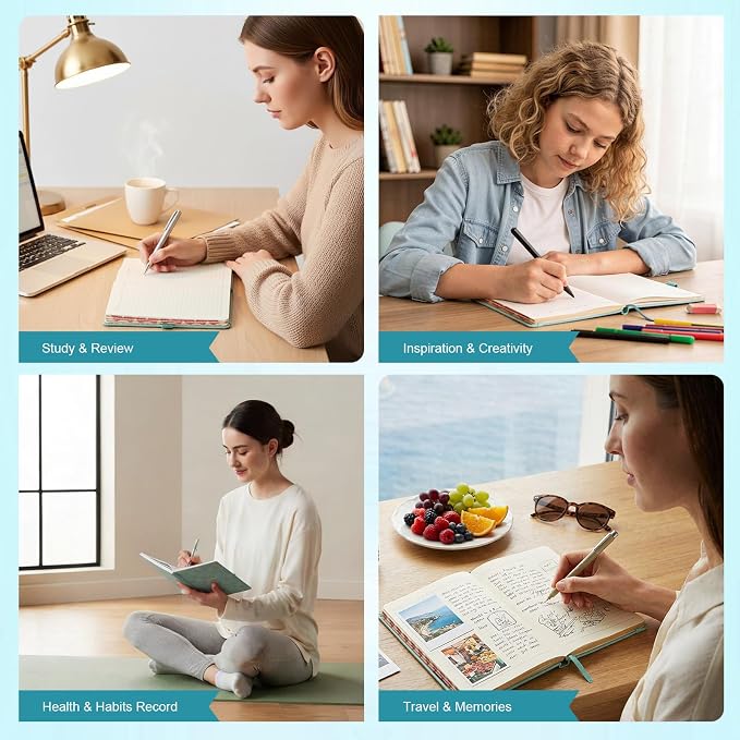 Comix Aesthetic Lined Journal for Women, 192 Pages, 100GSM Paper, Pretty Leather Journal Notebook for Writing, A5 Cute Hardcover Notebook for Work Home School, 5.5" x 8.3", Mint Green, Leaf Motif