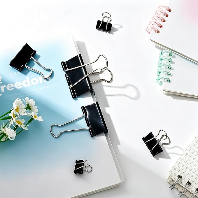 Temiary Binder Clips, mini Metal Binder Paper Clip Black 0.6 Inch, 60 Pcs | Micro Paper Clamps with Clear Storage Container, Binding Paperwork Clamps for School Teachers Office Supplies
