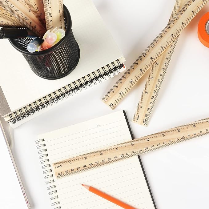 ZZTX 3 Pack Wooden Ruler 12 Inch(30 cm) | 2-in-1 scale design, Durable material, Double level design