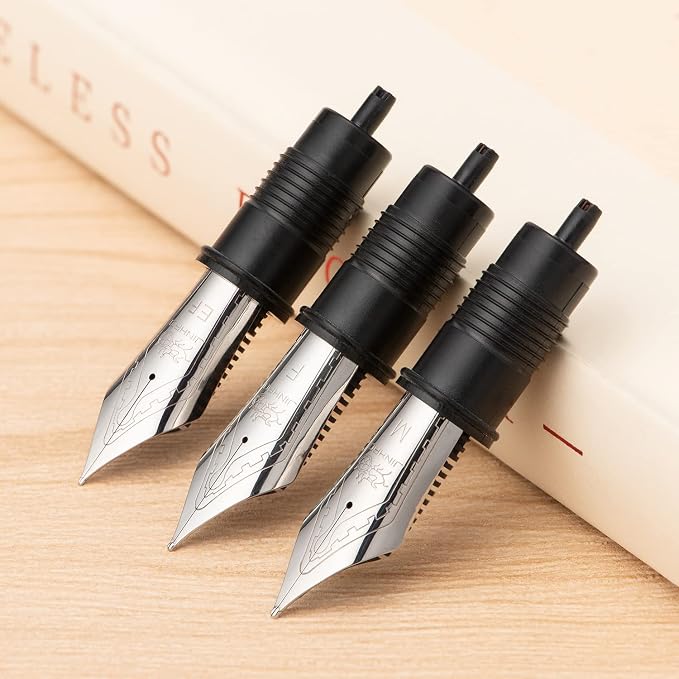 Set of 3 Jinhao X159, 1935 and 9019 Fountain Pen Replacement Nib Parts (EF, F and M) Silver Trim