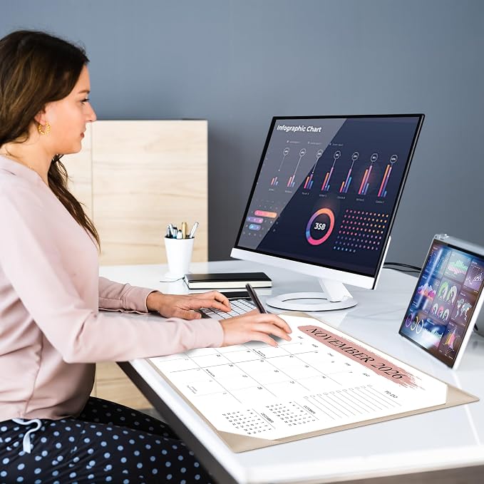Desk Calendar 2026-2027 with Desktop Mat (22" x 17")– Jul. 2026 - Dec. 2027 (Apricot)