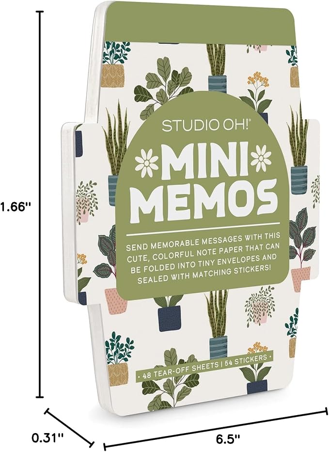 Studio Oh! Blank Mini Note Cards with Sticker Seals, 48 Tear-Off Foldable Memos, Tiny Envelope Notes, 6 Designs, 54 Stickers for All Occasion, Thanks, Party Invitations, Plant Lover