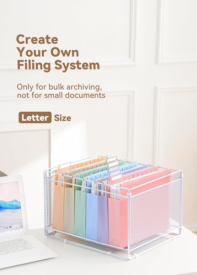 SortRax Plastic Extra Capacity Hanging File Folders, 2" Pastel Expanding Pocket, Heavy Duty for Filing Cabinet, Insertable 1/5-Cut Tabs, Letter Size - 12 Pack