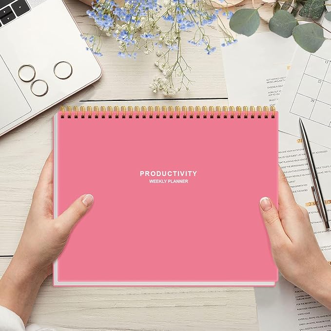 Weekly Productivity Planner - 8.5" x 11" Dashboard Desk Notepad Has 6 Focus Areas to List Tasks for Goals, Projects, Clients, Academic or Meal-Organize Your Daily Work Efficiently, 54 Weeks, Pink
