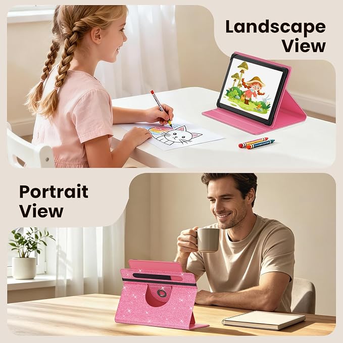 MoKo for Universal 11 inch Android Tablet Case with Pen Holder, Shiny Pink | Fits All 9.6-11 inch Tablets, Slim 360 Degree Rotating Cover, Multi-Angle Stand, Front Pocket, No fit iPad/NO back opening