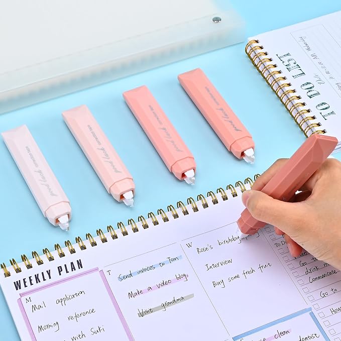 Temiary 5 Pcs White Correction Tapes, Aesthetic Correction Tape Pens Smooth Pull Out, Easy to Use Pen Shaped Applicator for Students School Office Supplies (Pink)