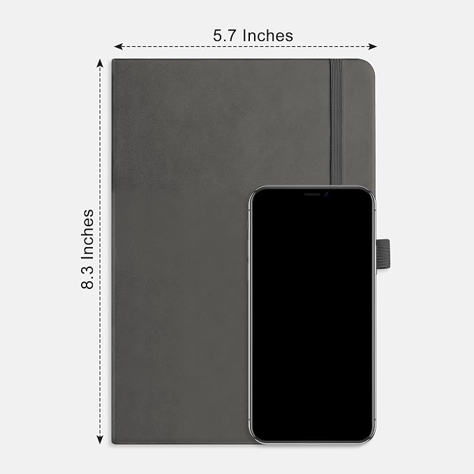 RETTACY Graph Grid Paper Notebook, 192 Pages, A5 Size (5.7'' x 8.3'') | 5 Squares per Inch, Leather Hardcover, 100 GSM Thick Paper, for School, Students, Math, Engineering (Gray)