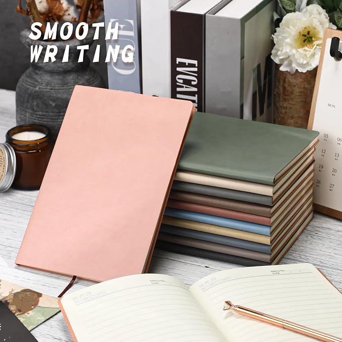 PerKoop 24 Pcs A5 PU Leather Journals for Laser Engraving, 8.1 x 5.6 Inch Lined Notebook Blanks 128 Pages, Lay Flat Ruled Writing Notebooks for DIY Crafting Office School Gifts (Morandi Color)