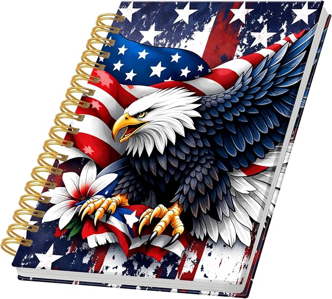 KZYVFNPQ Spiral Journal Notebook for Women Men, A5 Cute Hardcover Lined Notebook with Strong Binding,College Ruled Notebook for Office Work Writing(American Eagle Flag Stars Stripes)