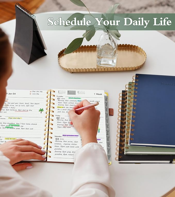 2026 Planner, Hardcover Leather Weekly and Monthly Planner, January 2026 - December 2026, Spiral Yearly Agenda Organizer Book 2026 with Tabs, Daily Calendar Planners for School Work Home, A5 (5.75" x 8.38"), Brown