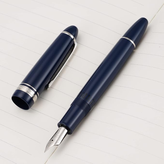 erofa Majohn P136 Piston Fountain Pen 1.1mm Stub Nib with Box, Blue Resin Writing Pen Set