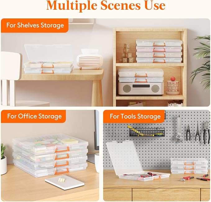 Lifewit 4 Pcs Board Game Storage Boxes, 12.2x10.6'' Paper Container with Secure Latch, Plastic Portable Organizer with Handle & Labels for File,Document, Puzzles, Cards, Art Supplies