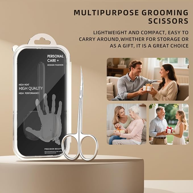 Facial Hair Small Precise Grooming Scissors for Men Women Extra Fine Curved Blade Super Slim Professional Manicure Scissors for Cuticle, Eyebrow, Nose Hair, Mustache, Bead and Dry Skin