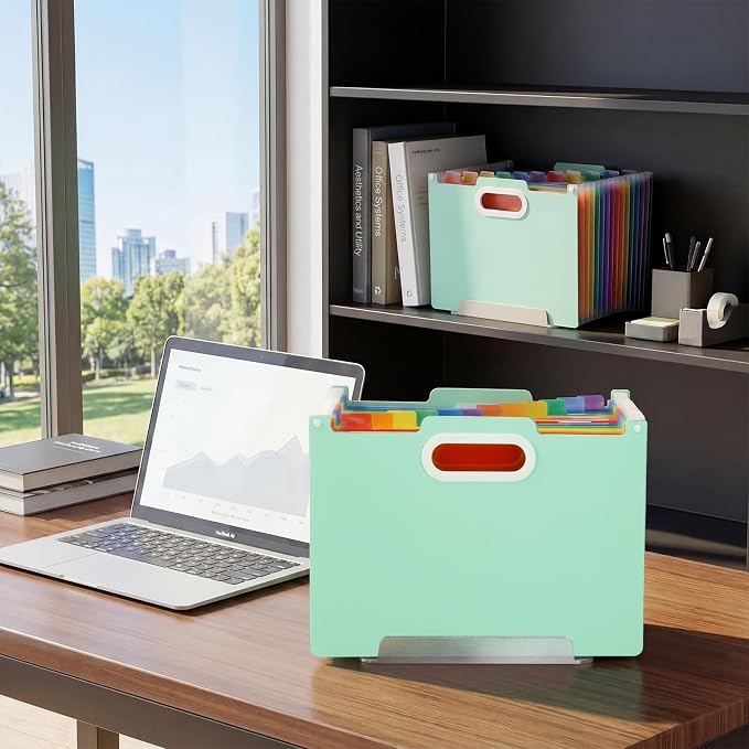 Comix Expanding File Folder,13 Pockets Accordion File Organizer, Green | Letter/A4 Size Document Organizer, For Home Office School