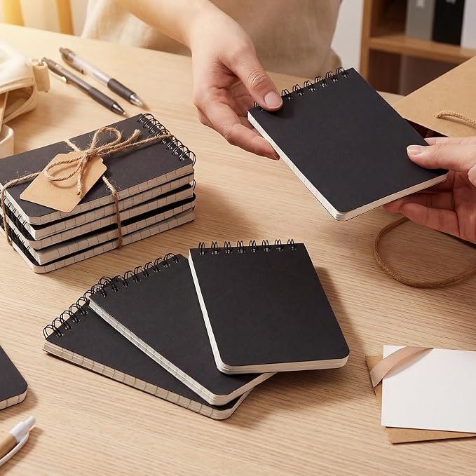 BESARME 10 Pcs Small Notepads 3x5, Spiral Pocket Notebook Bulk | Black Mini Lined Notepad, Memo Pads for Men, Students Back to School Gift