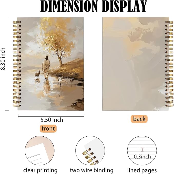 Jesus and Lamb Christian Notebook, Inspirational Faith Journal with Lined Pages, Fall decor, Jesus Leaves the 99 Sheep Painting, Religious Gift for Women, 5.5x8.3 Inch