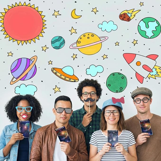Tinlade 24 Pieces Space Party Favors Outer Space Galaxy Mini Notebooks Galaxy Party Favors Rocket Notebook Solar System Notepads Memo Planets Notepads for Office Reward Birthday Supplies