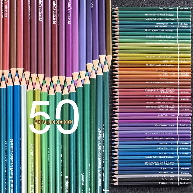 LBW 50 Metallic Colored Pencils Set Metallic Pastel Pencils for Adults Coloring Beginners Artists