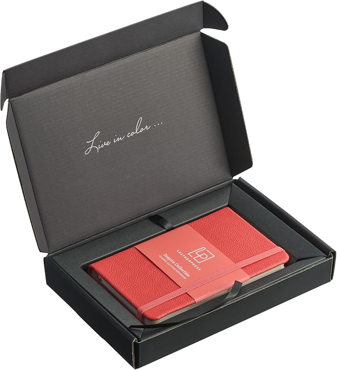 Leather Pocket Notebook, Writing Journal, Full-Grain Leather, Narrow Ruled Paper, Notebooks for Work & School, Coral Red (5.7" x 3.8”)