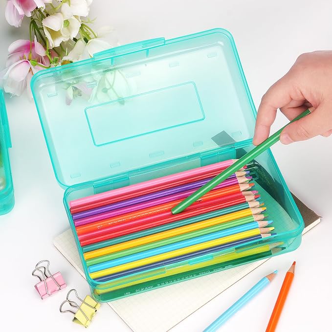 Tamaki 1 Pack Plastic Pencil Box Large Capacity, Light Green | Clear Boxes with Snap-tight Lid Stackable Design and Stylish Office Supplies Storage Organizer