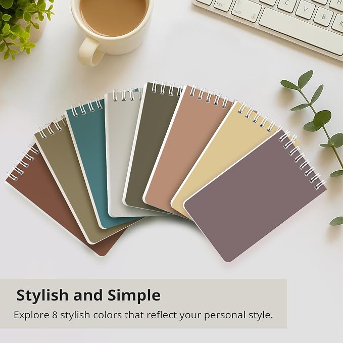 Taja Set of 8 Mini Pocket Notebook Top Spiral Nursing Notepads | Neutral 3" x 5", Mini Little Spiral Notebook, Nursing Notepad, Perfect for Work, School, Office, Nurse, Travel