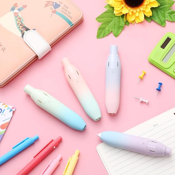 4 Pcs Quick Dry Correction Tape Aesthetic Gradient Color Refillable Retractable Mini Small Correction Tape Cute Correction Pen Kawaii Japanese Office Supplies Easy to Use Applicator for School