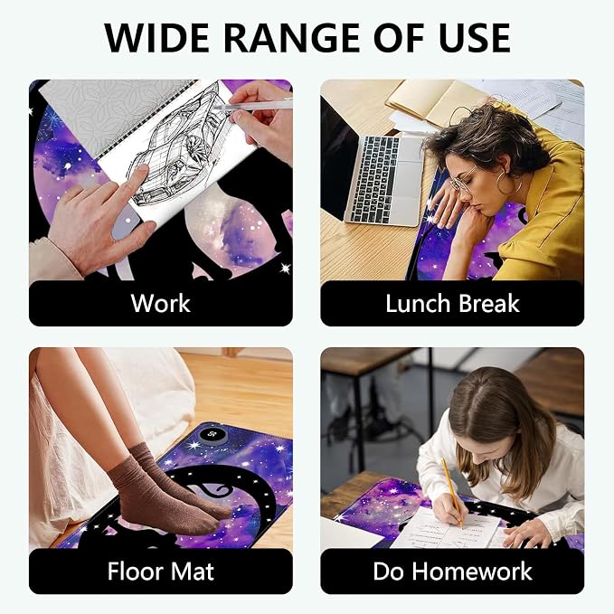 Heated Mouse Pad with 3 Levels Heated & 3 Hours Auto Shut-Off Mouse Pad for Warming Hands in Office Home, 23.6" x 14.2"Large Safe Desk Mat Hand Warmer,Cute Space Cat