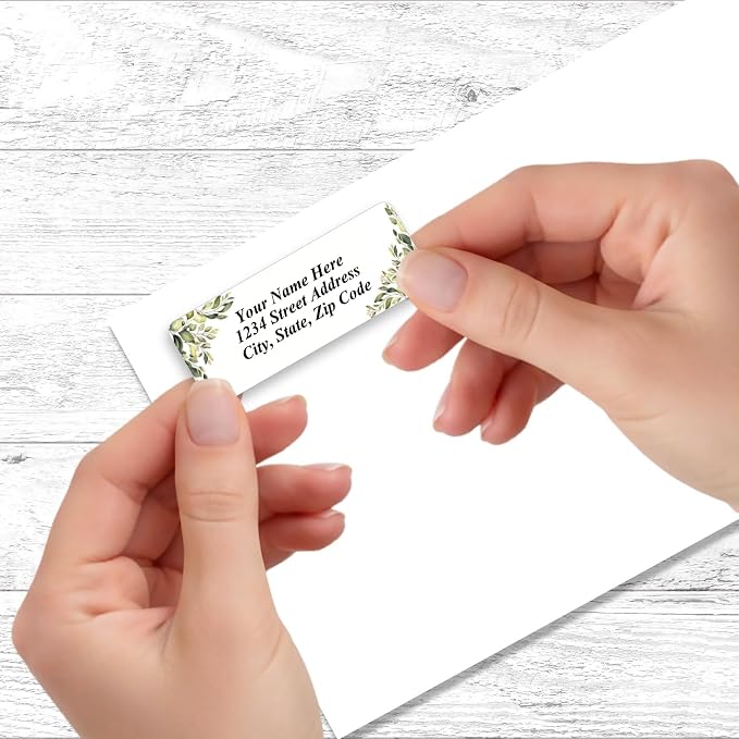 Personalized Return Address Labels Corner Leaves - Custom Mailing Labels/Stickers for Envelopes, Easy Peel and Stick, Permanent Flat Sheet Rectangle Labels (White) Made in The USA (60)