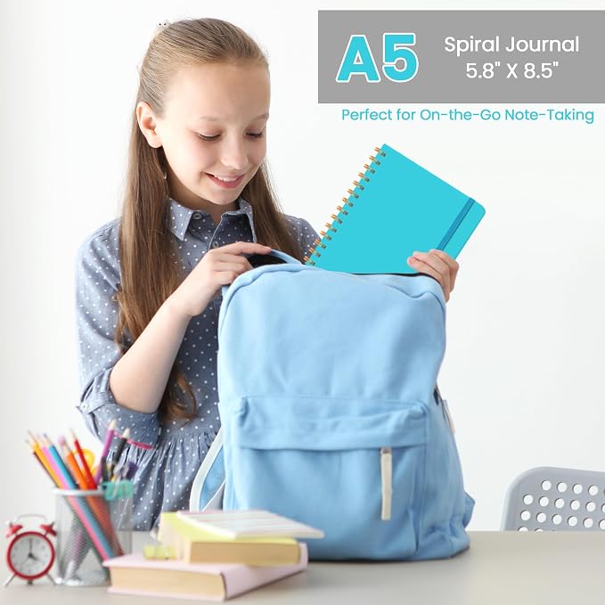 CICPAP Lined Spiral Journal Notebook, A5 College Ruled Notebook for Journaling, Note-Taking, and Daily Planning, Durable Hardcover with an Elegant Design, Turquoise