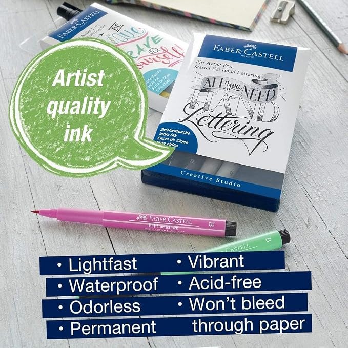 Faber-Castell Pitt Artist Hand Lettering Set, Pink Floral, 8 Count