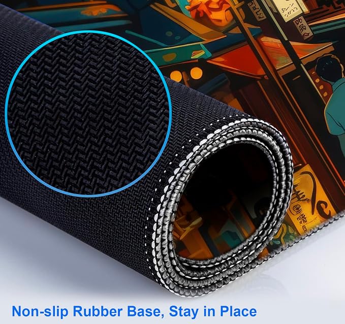 Cute Japanese Street Keyboard Desk Mat, Tokyo Night View Computer Mouse Mat | Large Extended Mouse Pad; Full Desk Coverage; Waterproof Coating; Stable Anti-Slide Base For Gaming, Office, Study Daily Use