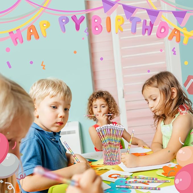 72 Pcs Happy Birthday Pencils Colorful Birthday Pencil for Students Teacher Wooden Pencils with Erasers Birthday Party Supplies, 6 Style(72)