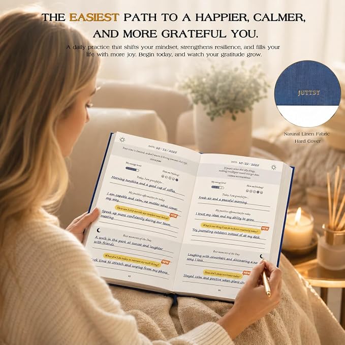 The Daily Gratitude Journal 2026 – Guided Gratitude Practice for Women & Men, 2 Fresh Prompts Every Day, Mindfulness, Happiness & Daily Reflection, Undated Affirmation Journal with Gift Box